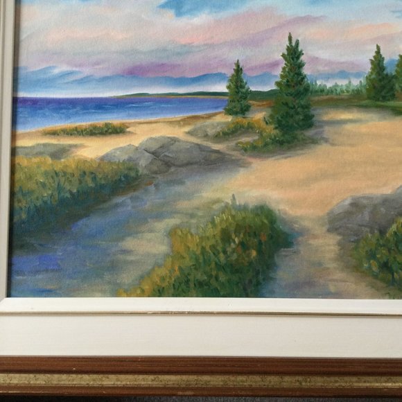 Original art painting on canvas board landscaping wood frame wall hanging signed - Picture 7 of 9